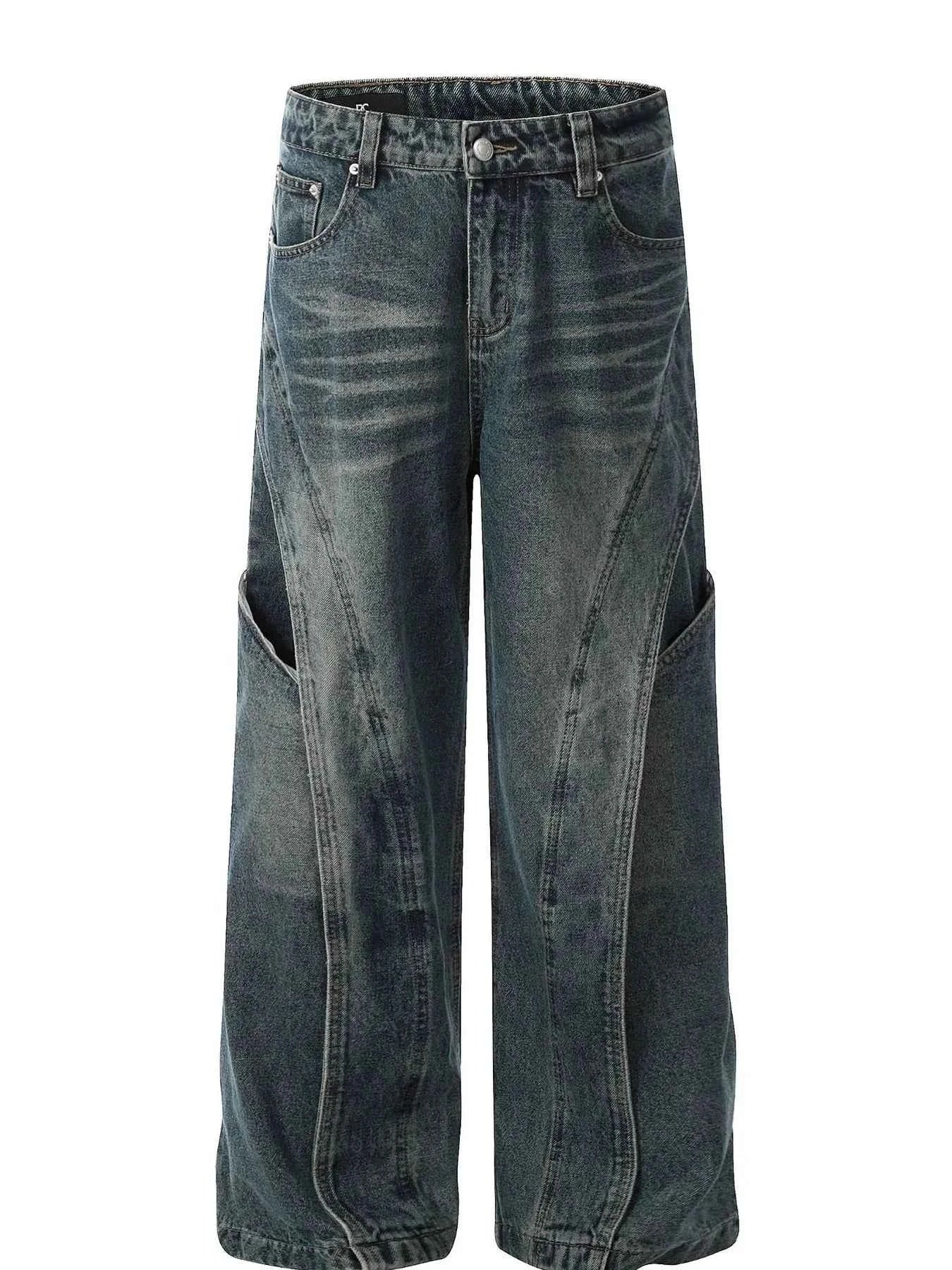 3-D Hem Detail Baggy Jeans