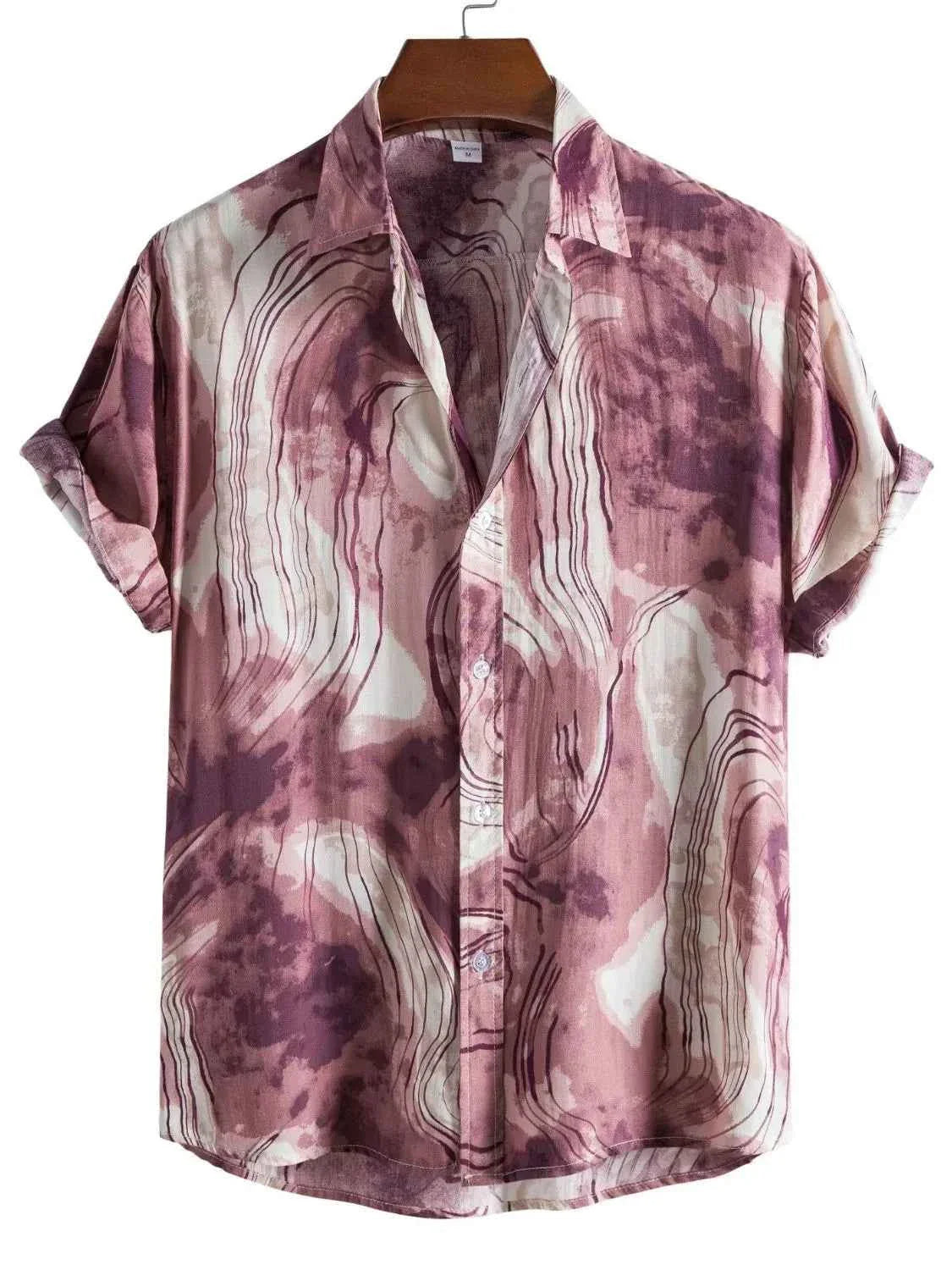 Abstract Marble Print Short Sleeve Button-Up Shirt