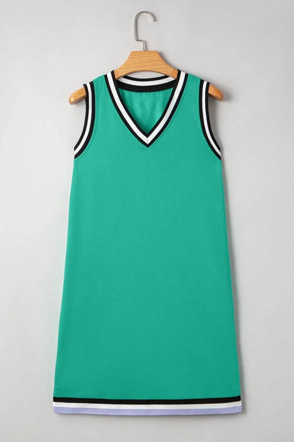 Color Contrast Trim V Neck Shift Sleeveless Mini Dress