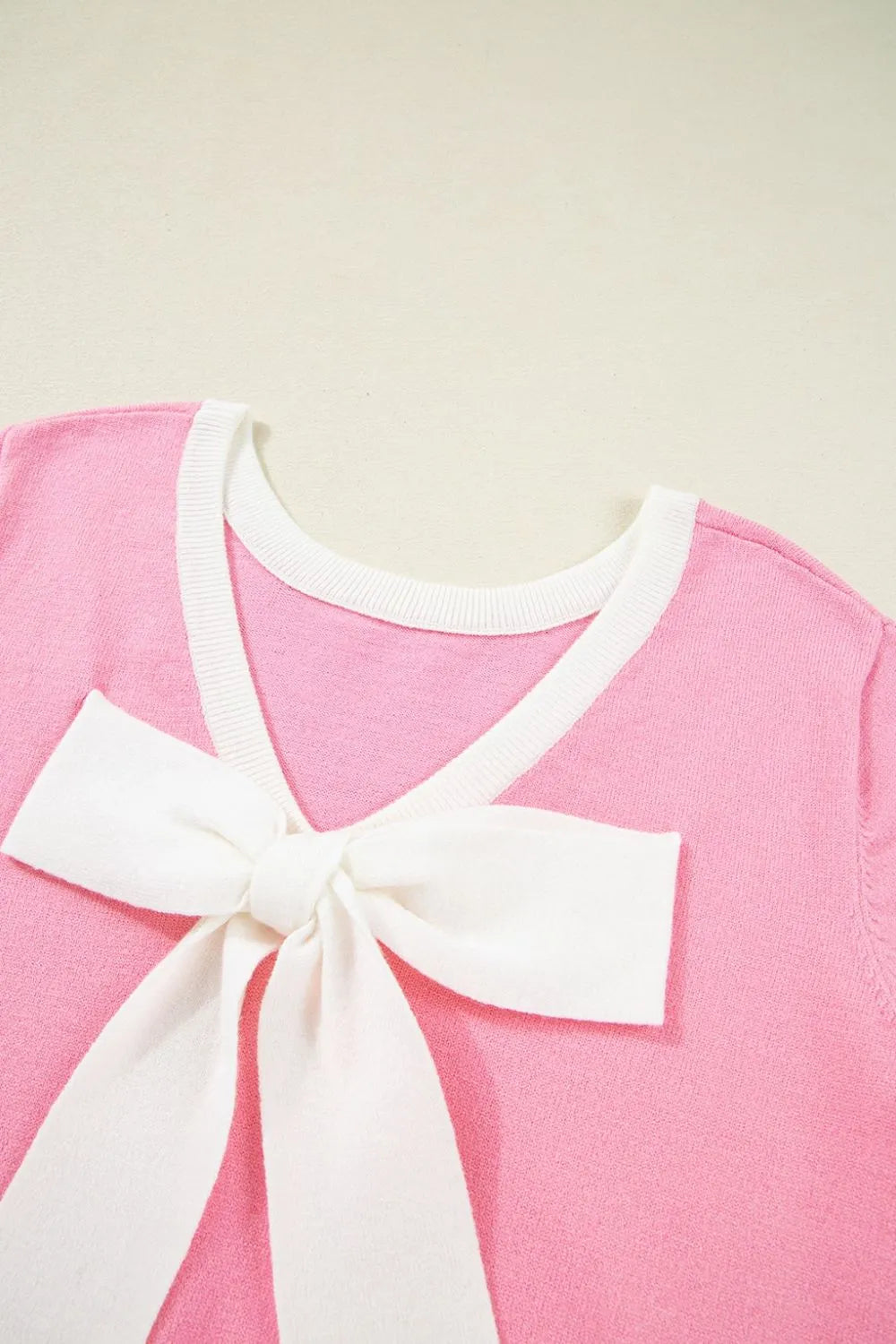 Bow Back Round Neck Short Sleeve Knit Top