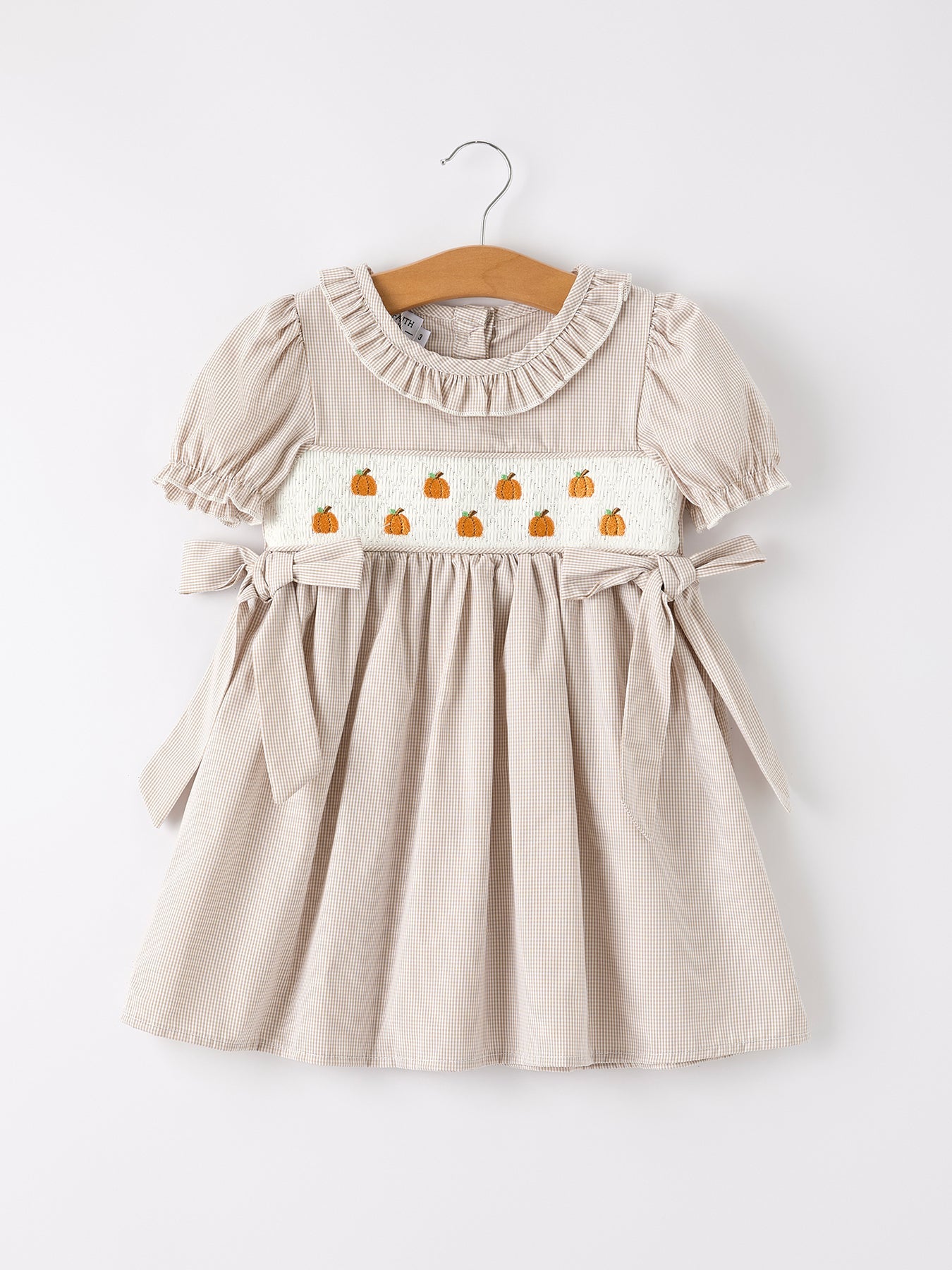 Fall Halloween & Thanksgiving Pumpkin Embroidery Smock Plaid Girls Dress