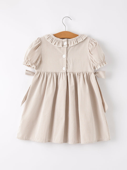 Fall Halloween & Thanksgiving Pumpkin Embroidery Smock Plaid Girls Dress