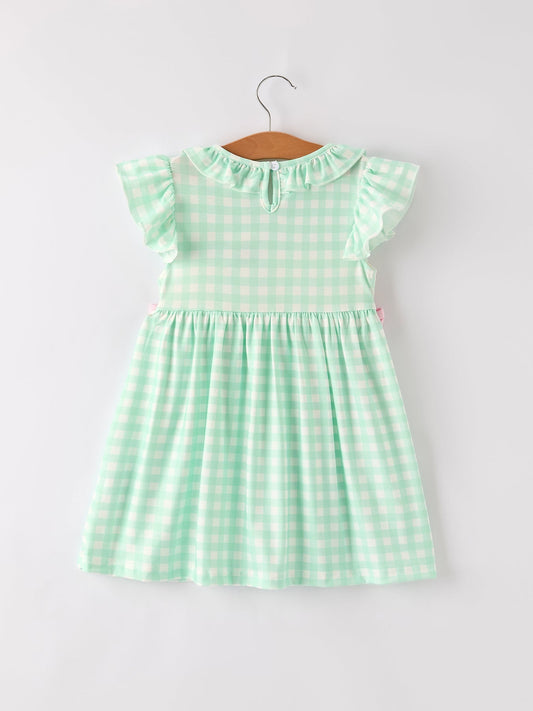 Fall Thanksgiving Green Chicken Smock Embroidered Plaid Girls Dress