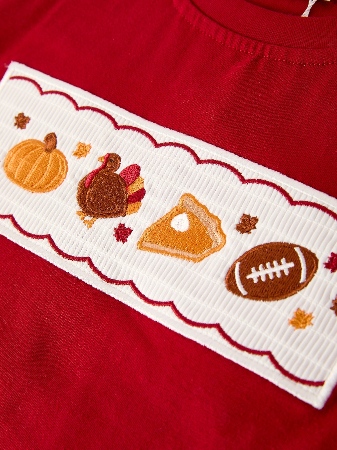Fall Embroidered Boy Set – Orange Checkered with Halloween Details