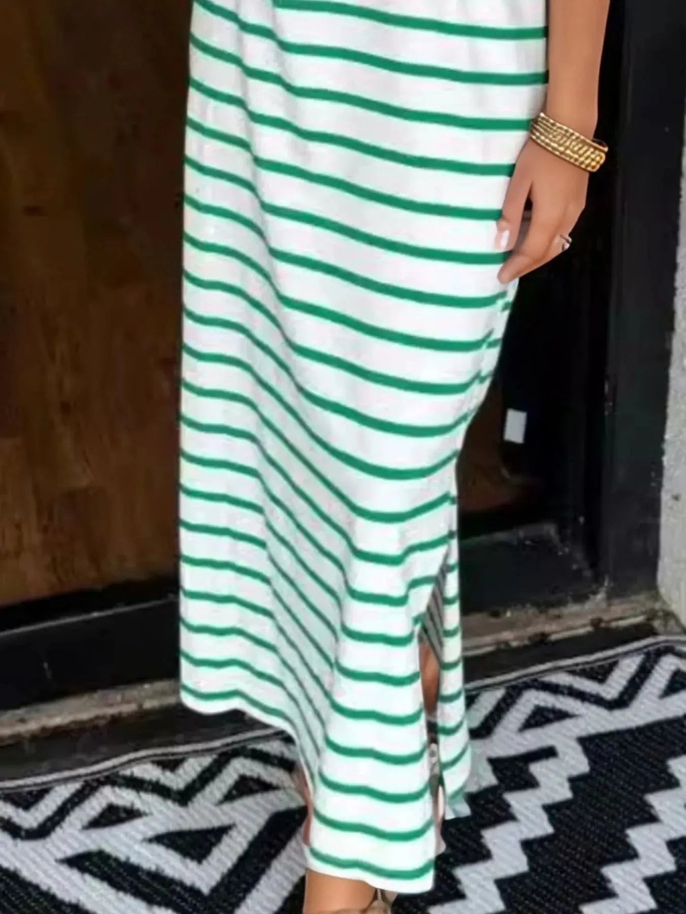 Full Size T-Shirt Striped Maxi Dress with Side Slit