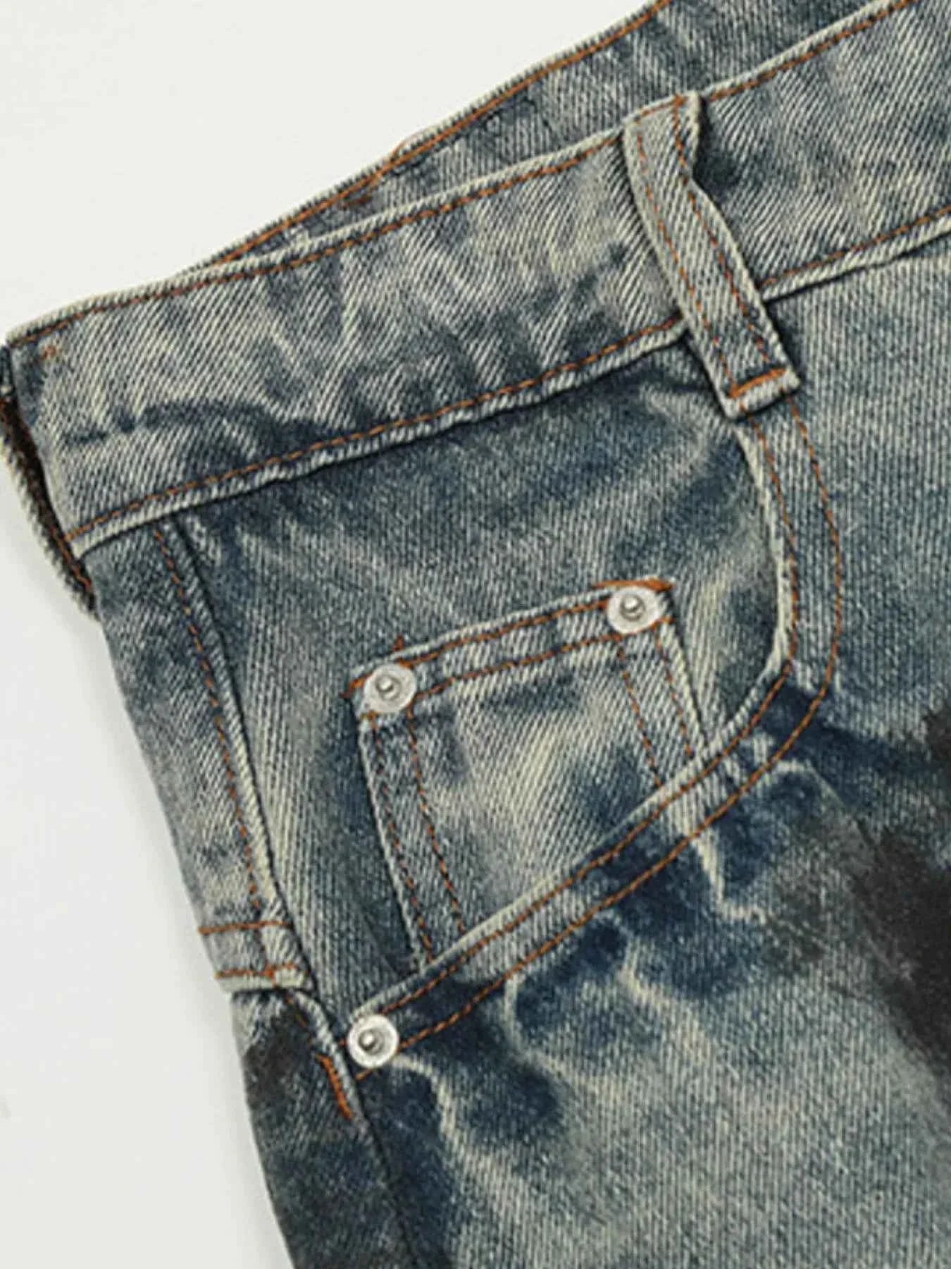 Acid Wash Paint Stripe Wide Leg Jeans