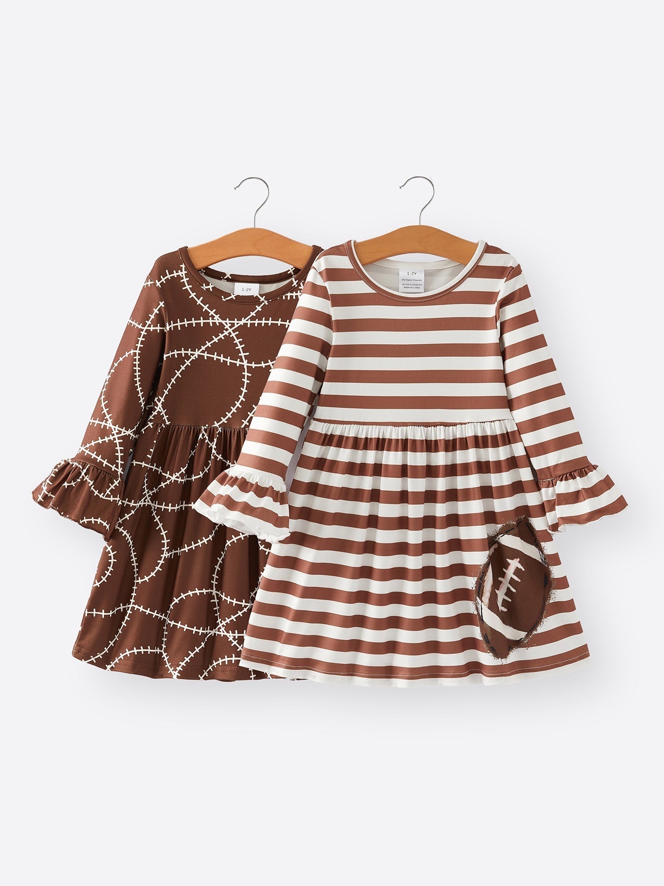 Fall Girls Ball Stripe Print Brown Dress 2-piece Set