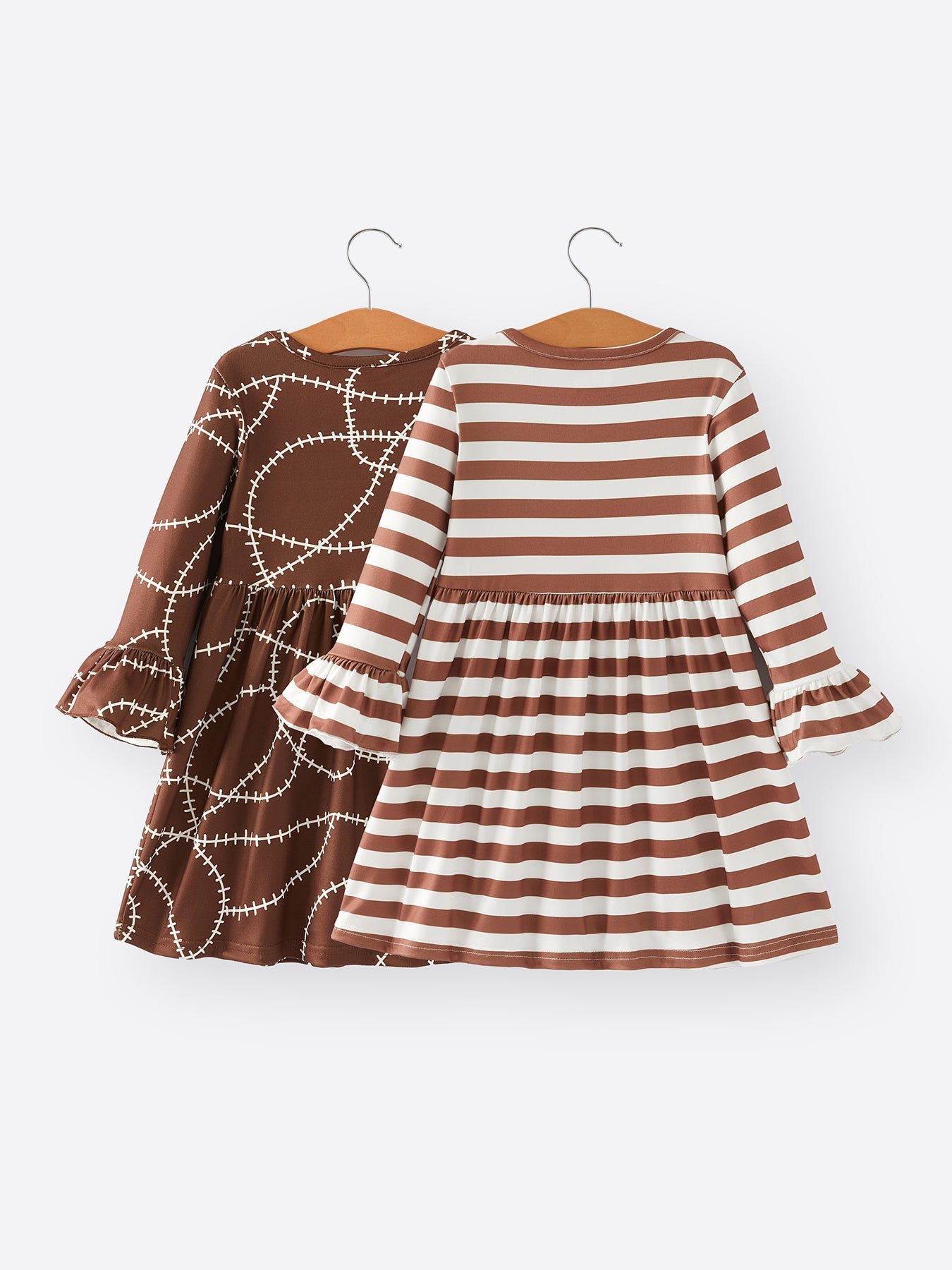 Fall Girls Ball Stripe Print Brown Dress 2-piece Set
