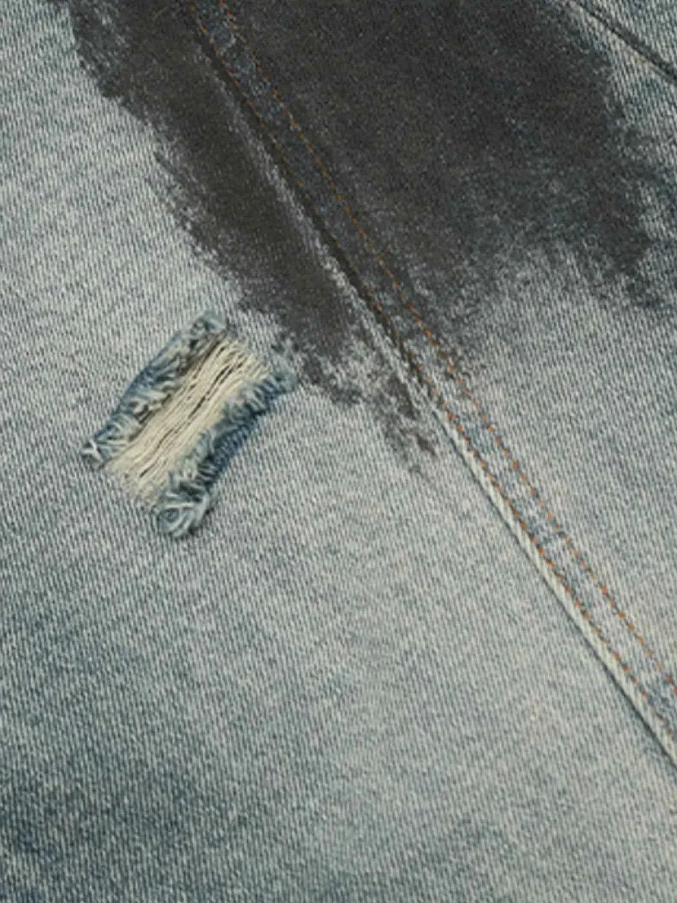 Acid Wash Paint Stripe Wide Leg Jeans