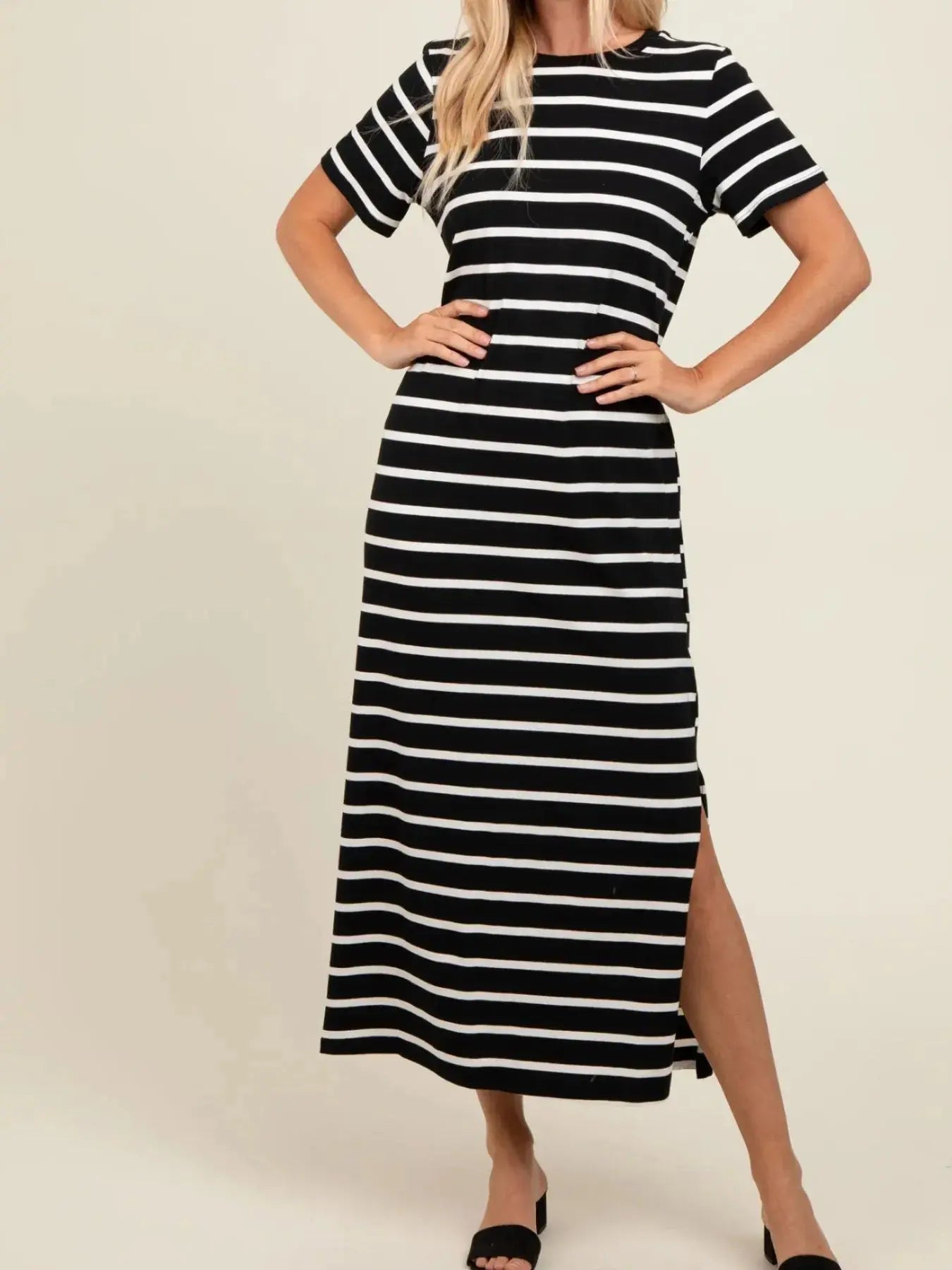 Full Size T-Shirt Striped Maxi Dress with Side Slit