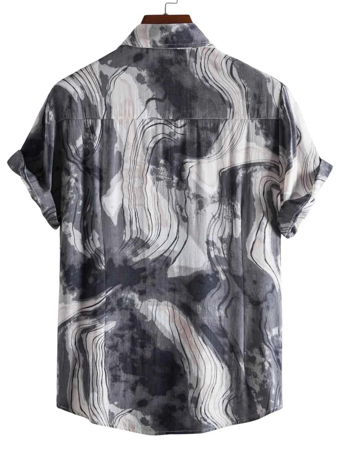 Abstract Marble Print Short Sleeve Button-Up Shirt