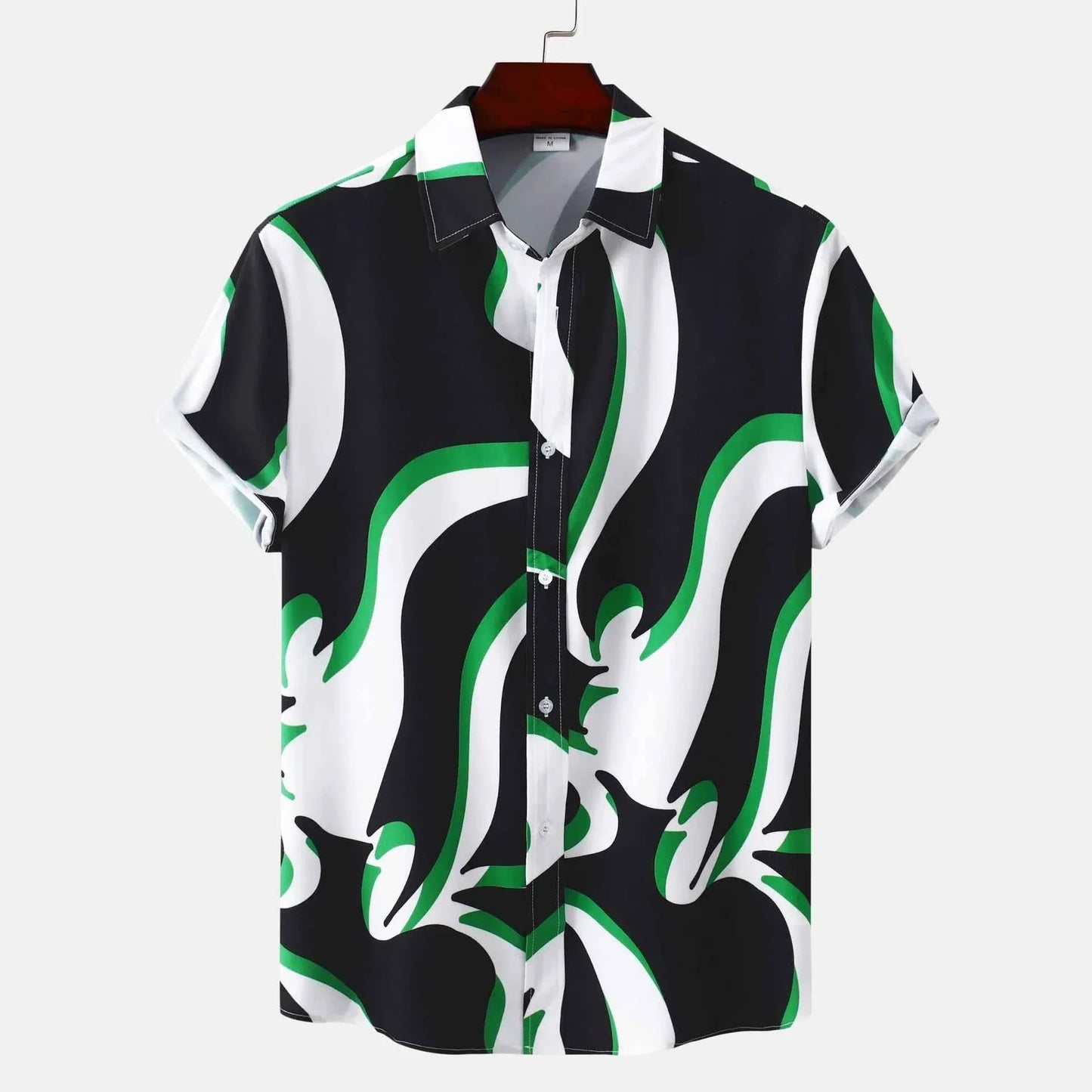 Abstract Wave Short Sleeve Button-Up Shirt