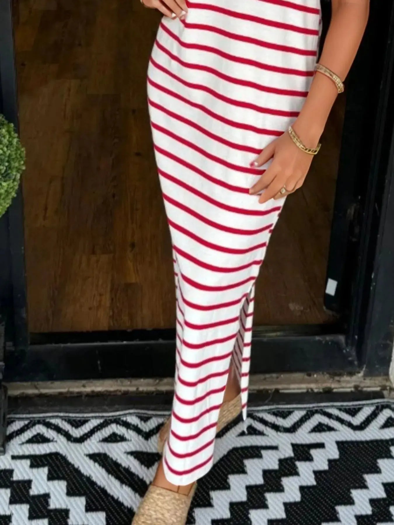 Full Size T-Shirt Striped Maxi Dress with Side Slit