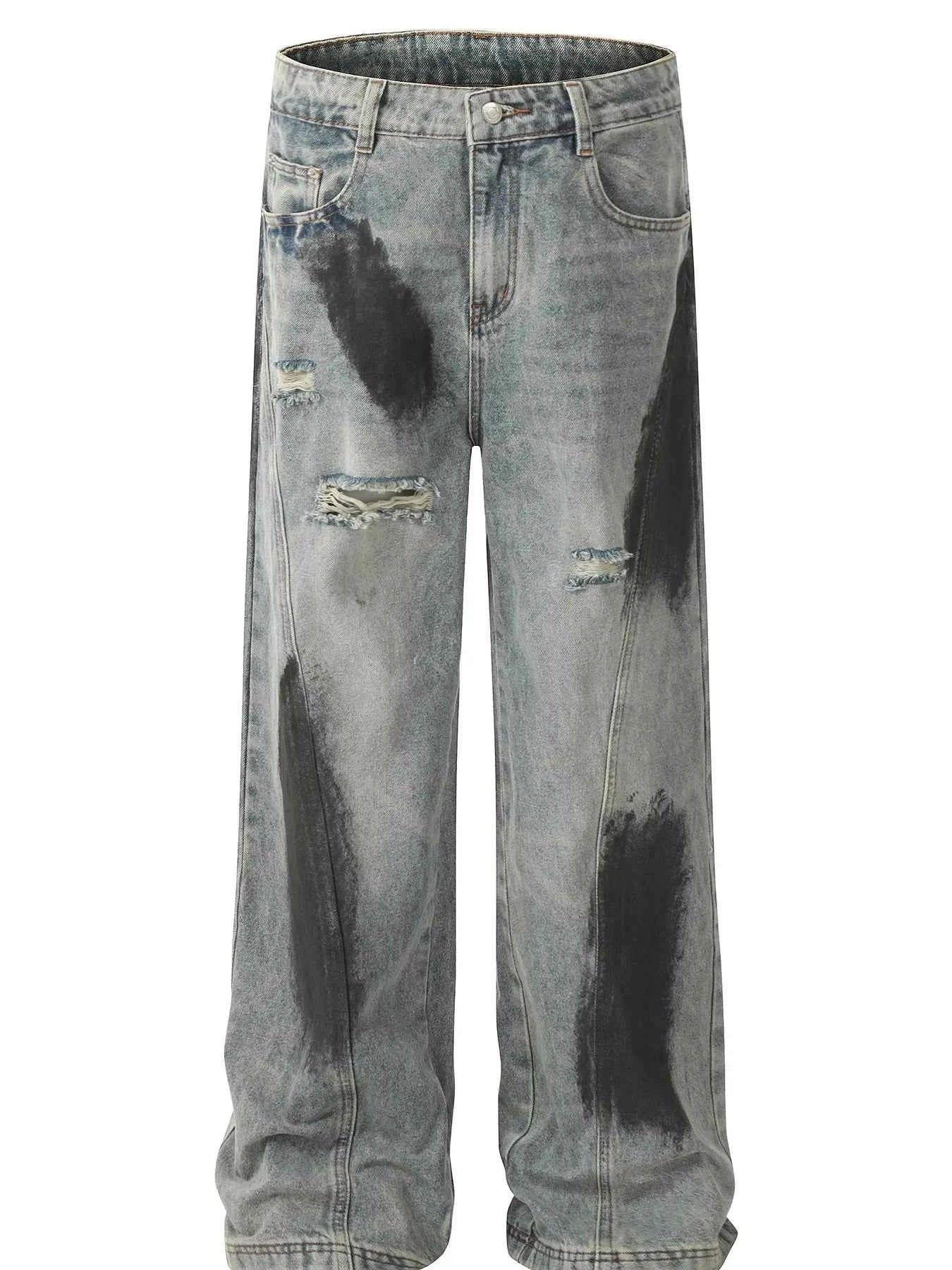 Acid Wash Paint Stripe Wide Leg Jeans