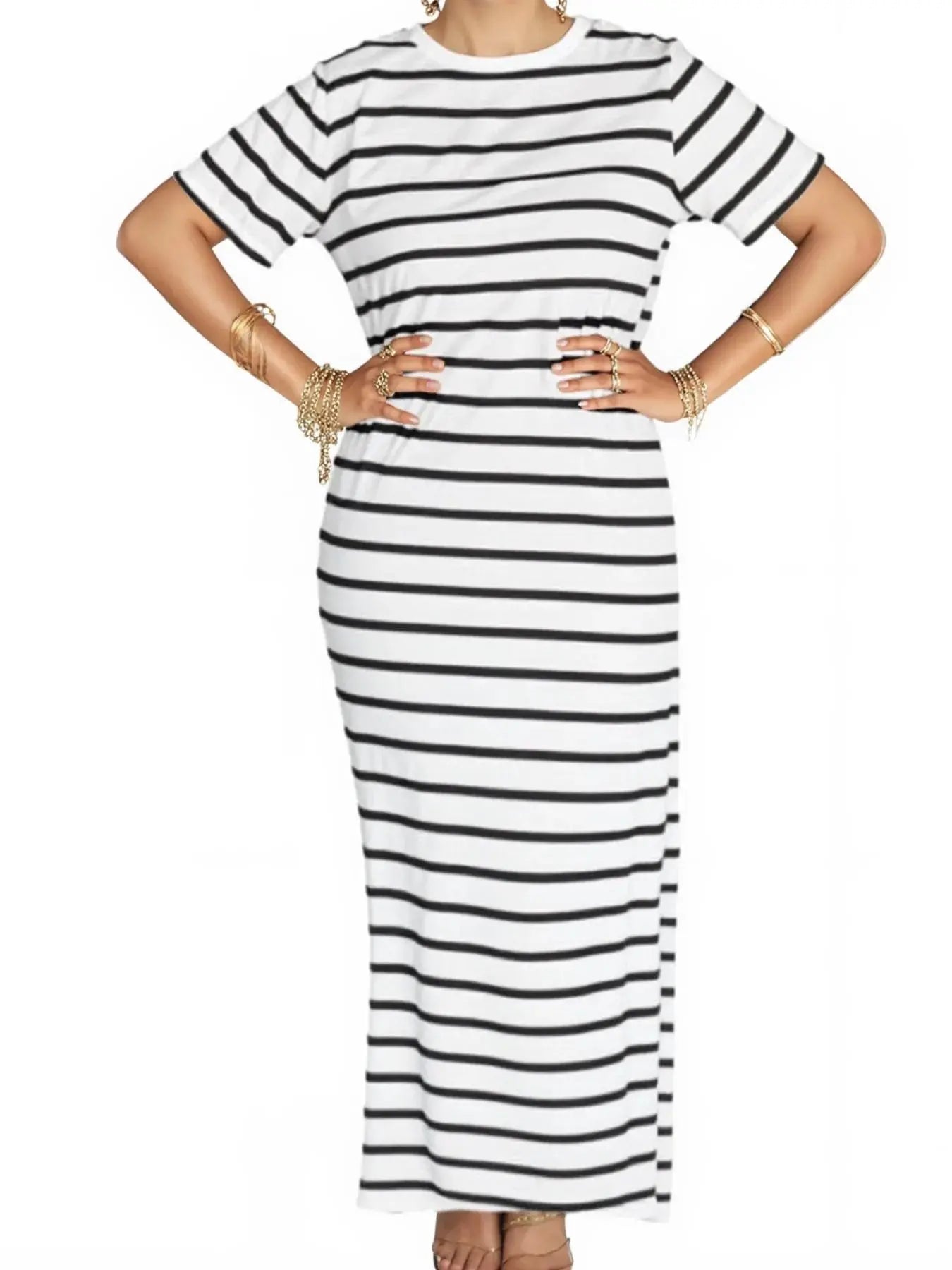 Full Size T-Shirt Striped Maxi Dress with Side Slit
