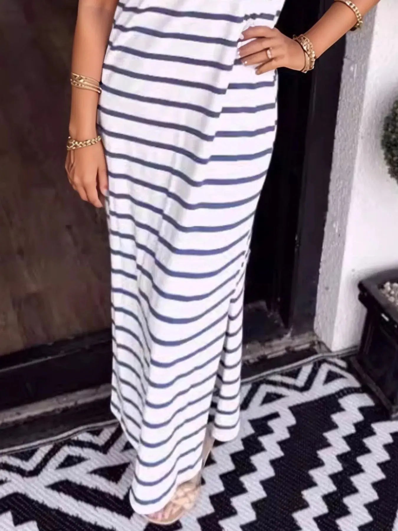 Full Size T-Shirt Striped Maxi Dress with Side Slit