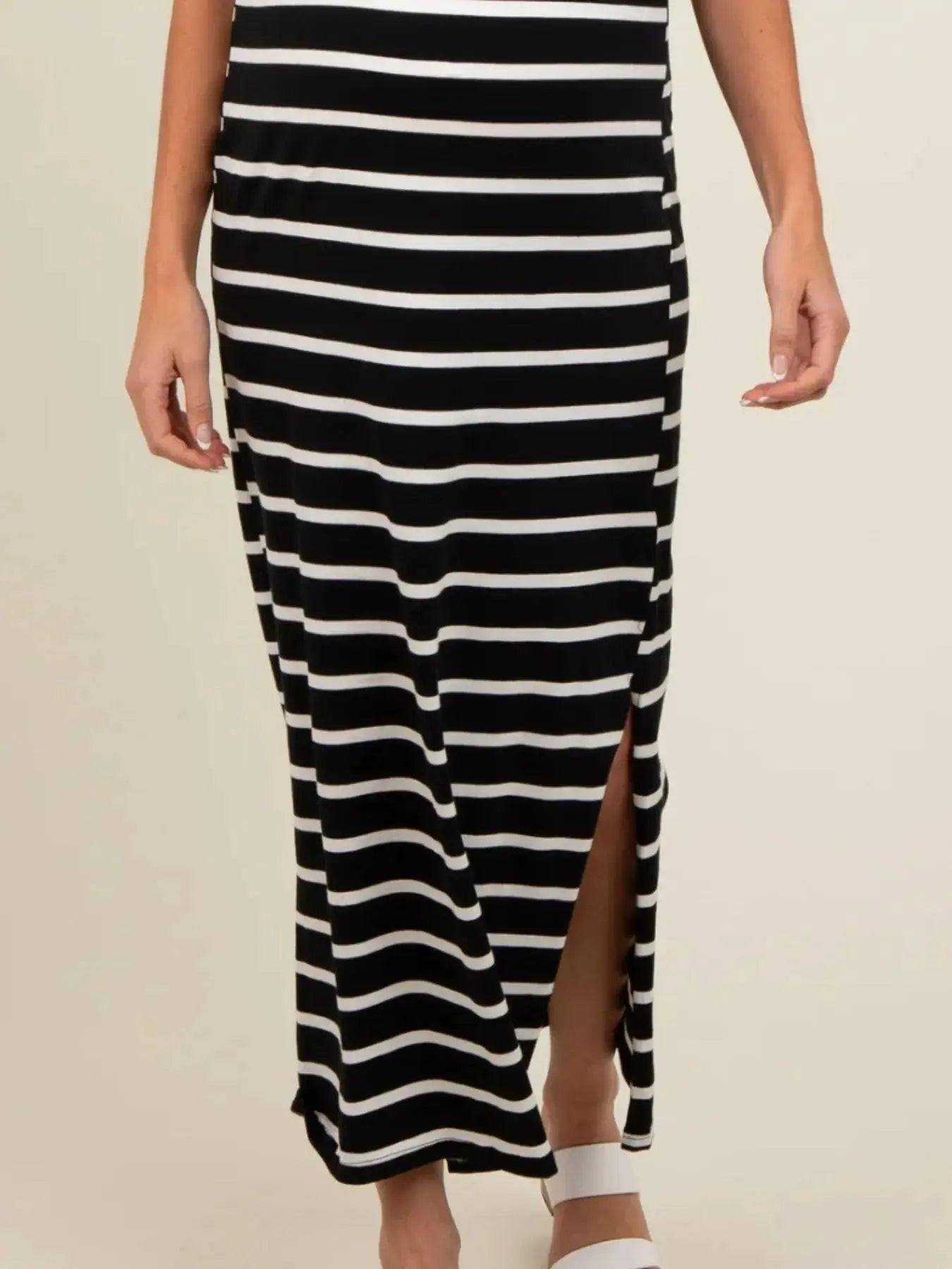 Full Size T-Shirt Striped Maxi Dress with Side Slit
