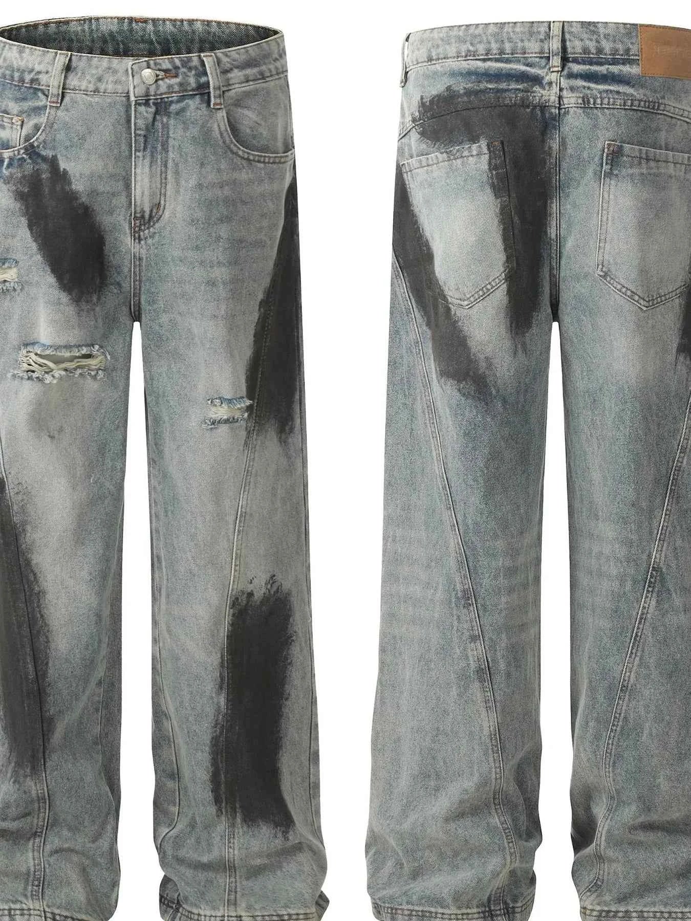 Acid Wash Paint Stripe Wide Leg Jeans