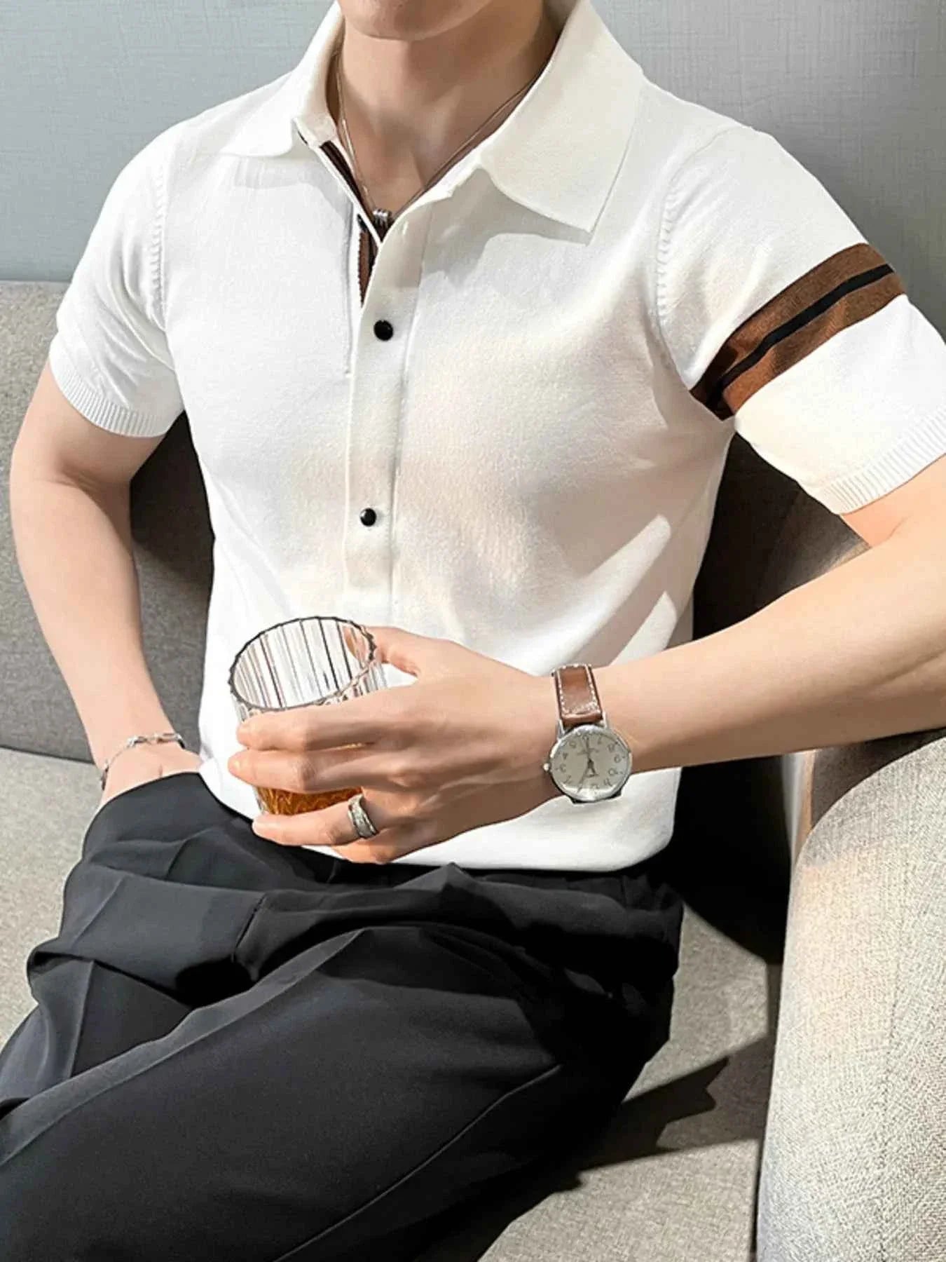 Button Up Striped Sleeve Shirt