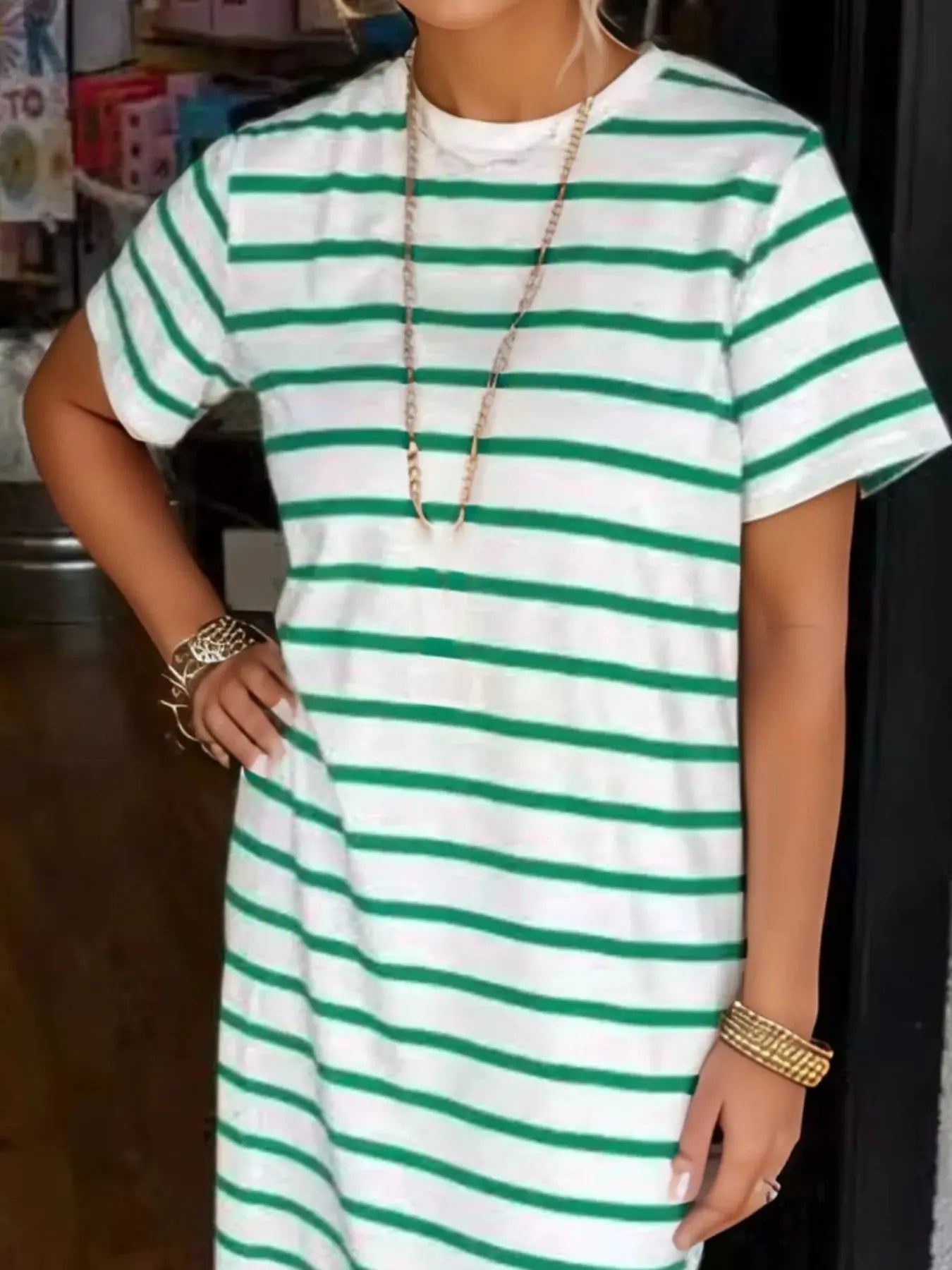 Full Size T-Shirt Striped Maxi Dress with Side Slit