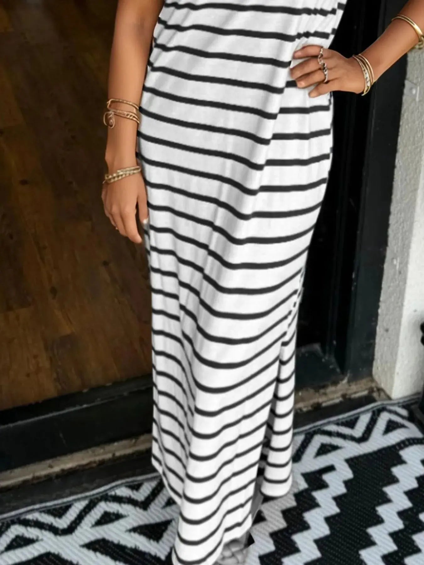 Full Size T-Shirt Striped Maxi Dress with Side Slit
