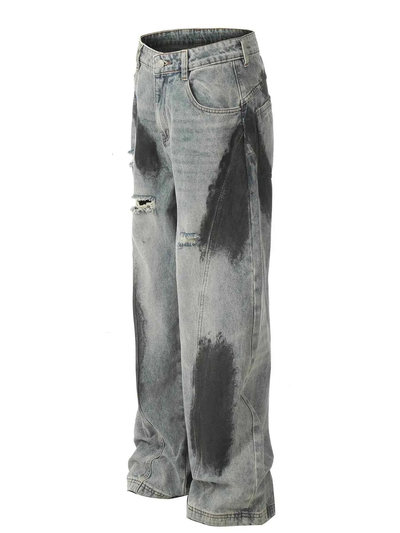 Acid Wash Paint Stripe Wide Leg Jeans