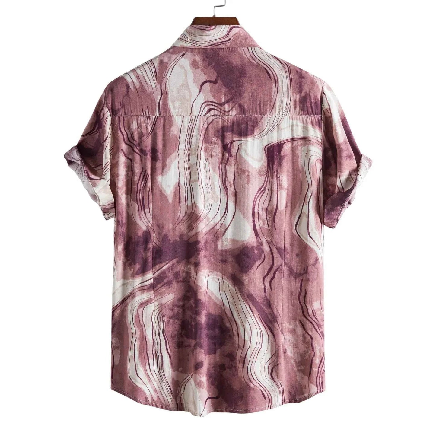 Abstract Marble Print Short Sleeve Button-Up Shirt