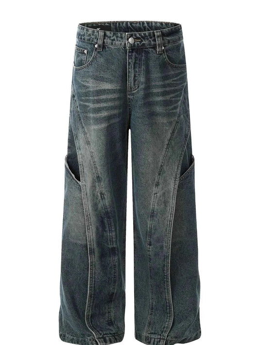 3-D Hem Detail Baggy Jeans