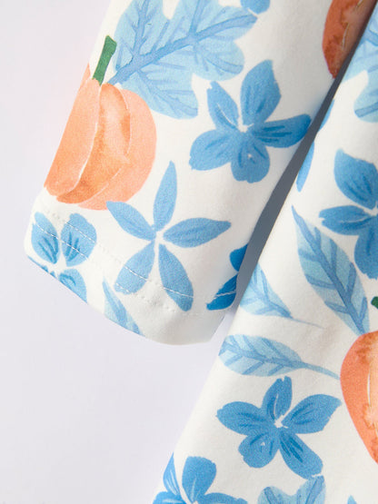 Fall Halloween & Thanksgiving Pumpkin Floral Print Long Sleeve Dress