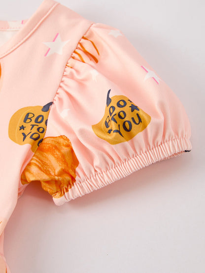 Fall Halloween & Thanksgiving Fun Pumpkin Short Sleeve Girls Dress