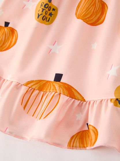Fall Halloween & Thanksgiving Fun Pumpkin Short Sleeve Girls Dress
