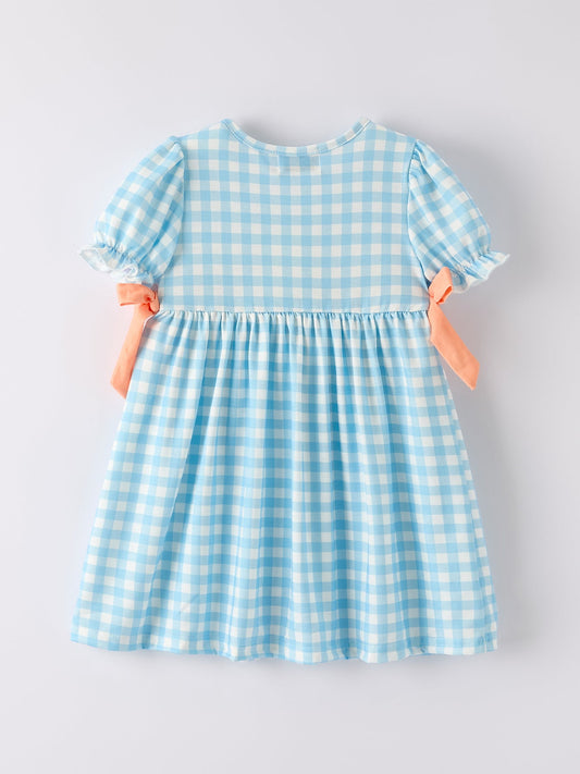 Fall Halloween & Thanksgiving Pumpkin Embroidery Smocking Blue Plaid Dress