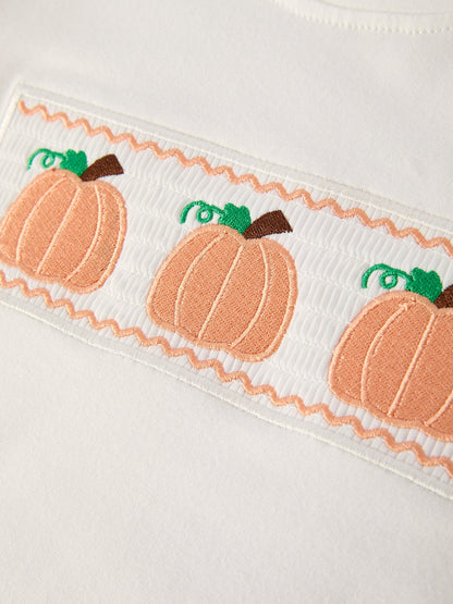 Boys Fall Halloween & Thanksgiving Pumpkin Embroidery Smocking Blue Plaid Set