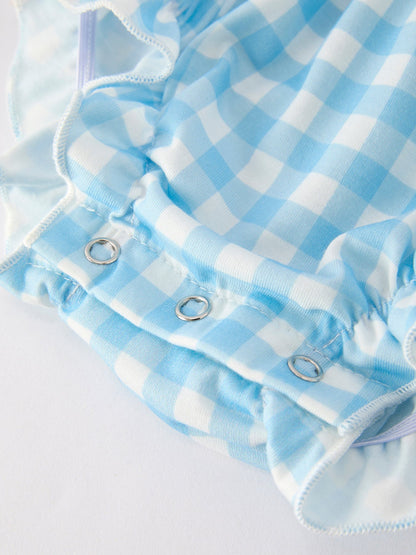 Fall Halloween & Thanksgiving Pumpkin Embroidery Smocking Blue Plaid Romper