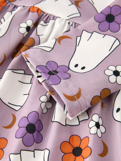 2 Piece Halloween Ghost Striped Girls Dress Set