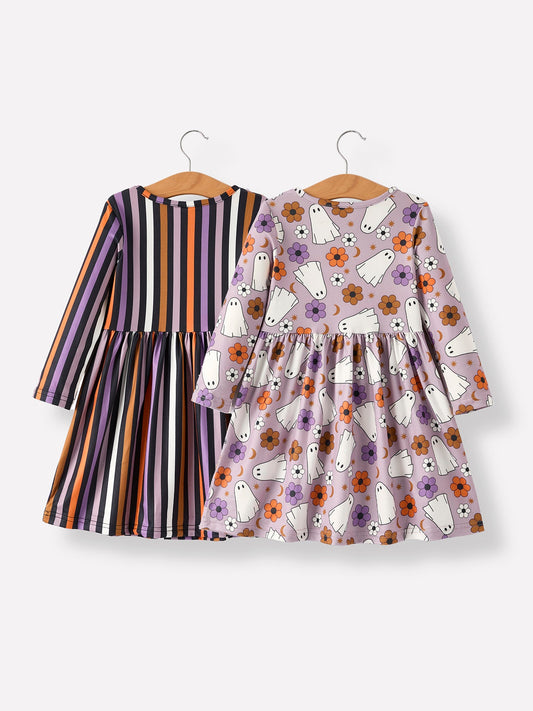 2 Piece Halloween Ghost Striped Girls Dress Set