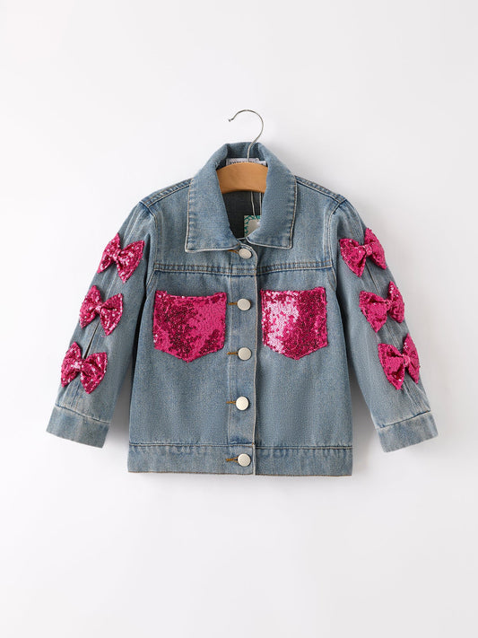 （Pre-order）Girls Autumn Denim Sequined Jacket Top