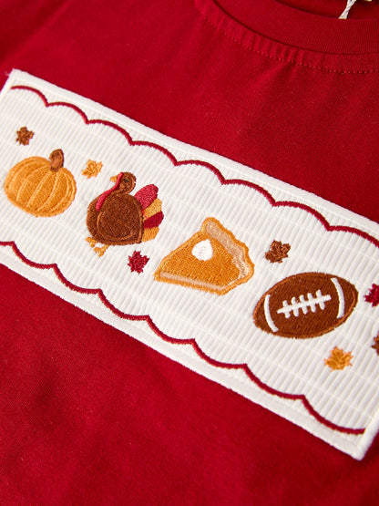 Fall Embroidered Boy Set – Orange Checkered with Halloween Details