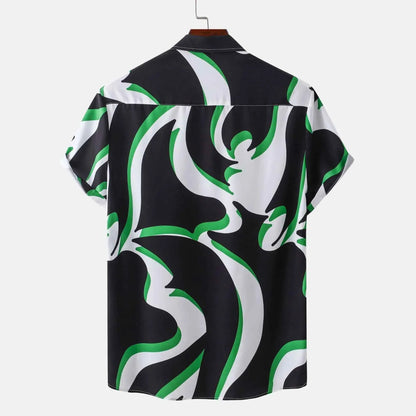 Abstract Wave Short Sleeve Button-Up Shirt