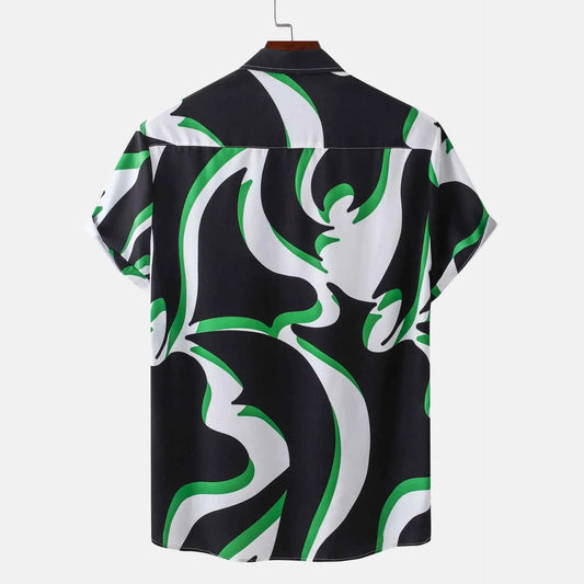 Abstract Wave Short Sleeve Button-Up Shirt