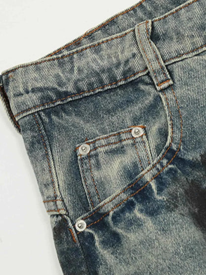 Acid Wash Paint Stripe Wide Leg Jeans