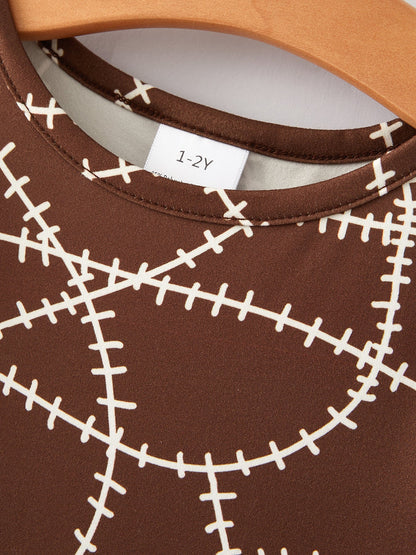 Fall Girls Ball Stripe Print Brown Dress  2-piece Set