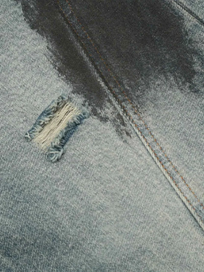 Acid Wash Paint Stripe Wide Leg Jeans