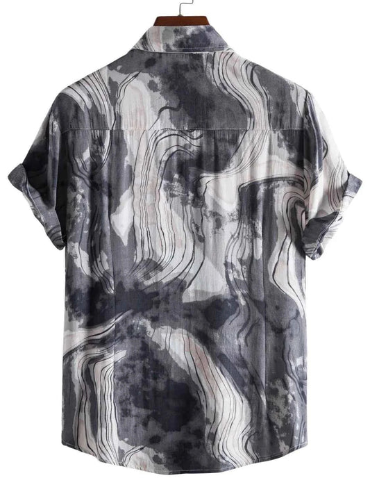 Abstract Marble Print Short Sleeve Button-Up Shirt
