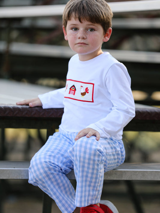 Chicken Blue Smocking Embroidered Boys Outfits