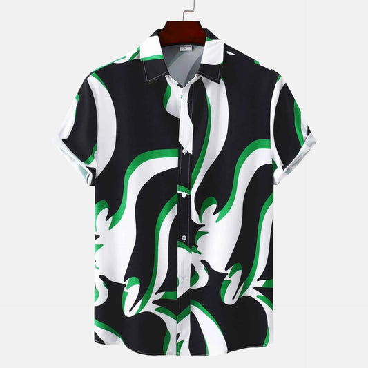 Abstract Wave Short Sleeve Button-Up Shirt