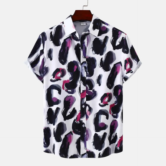 Abstract Paint Short Sleeve Button-Up Shirt