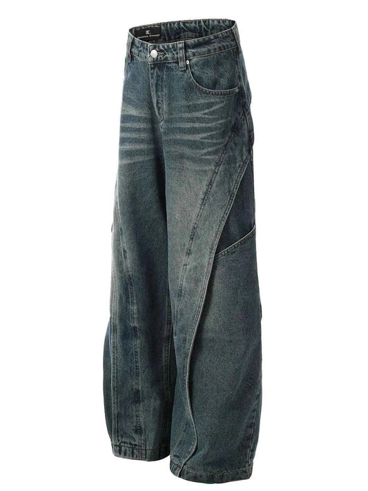 3-D Hem Detail Baggy Jeans