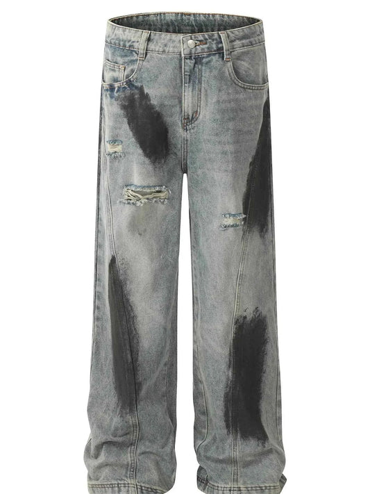 Acid Wash Paint Stripe Wide Leg Jeans
