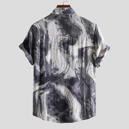 Abstract Wavy Marble Button-Up Top